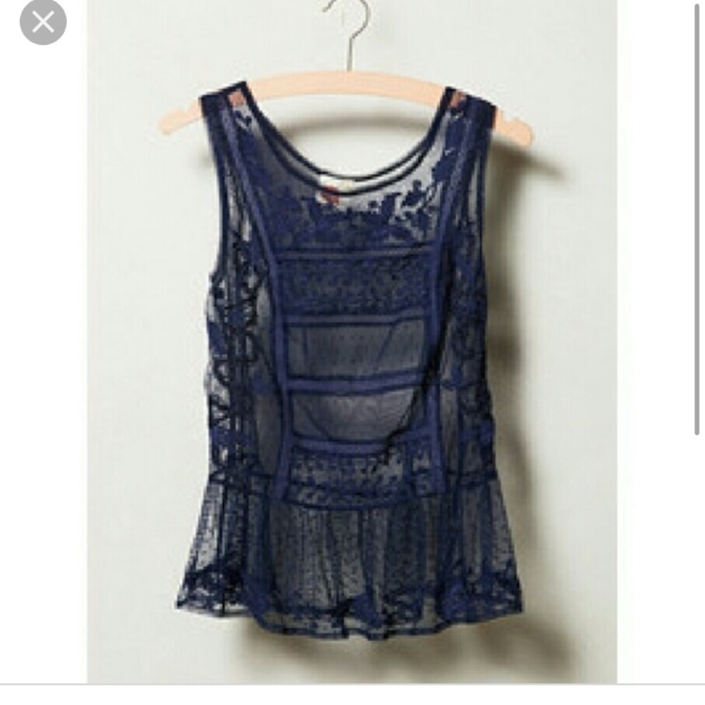 Lilka Anthropologie Boho Cypress navy lace shirt